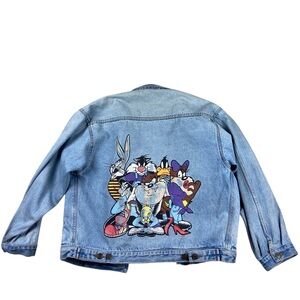Vintage Warner Brothers Looney Tunes Denim Jean Jacket 1997 Size M Taz Bugs